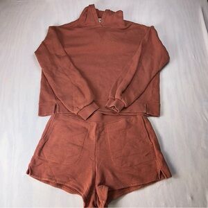 Madewell Peach Rust-Tone Hoodie Short Set Size: Medium